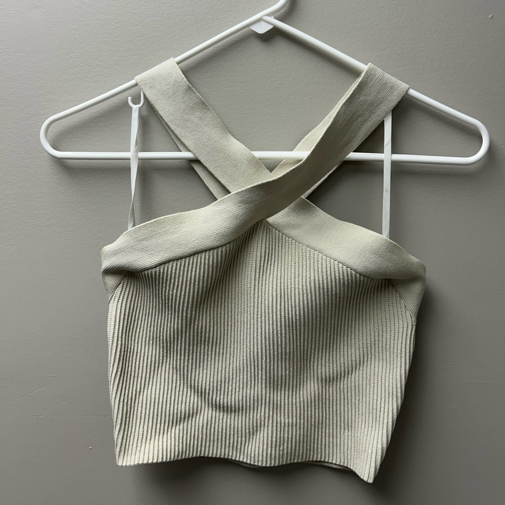Babaton Cream Sculpt‎ Knit across Cross Cropped Tank Top